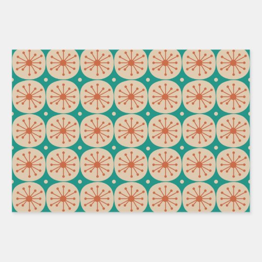 Moderne Retro-Atompunkte Aquamarin Orange Geschenkpapier Set (Vorderseite)