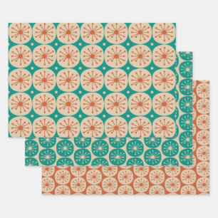 Moderne Retro-Atompunkte Aquamarin Orange Geschenkpapier Set