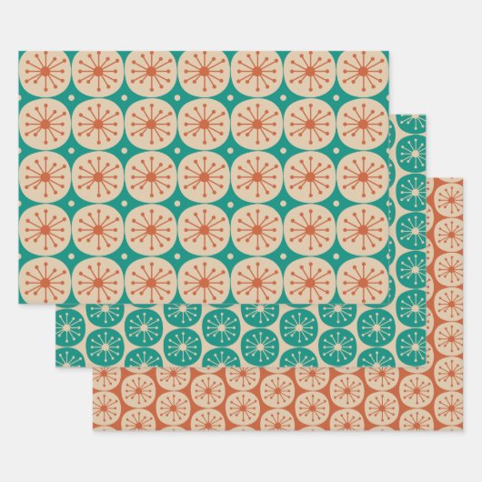 Moderne Retro-Atompunkte Aquamarin Orange Geschenkpapier Set (Set)