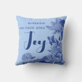 Moderne Retro Blaue Chinoiserie Lotus Zen Zitat Kissen