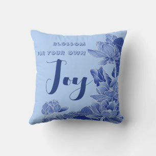 Moderne Retro Blaue Chinoiserie Lotus Zen Zitat Kissen