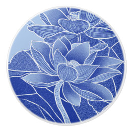 Moderne Retro Blue Blumen Lotus Mandala Wasserlili Keramikknauf