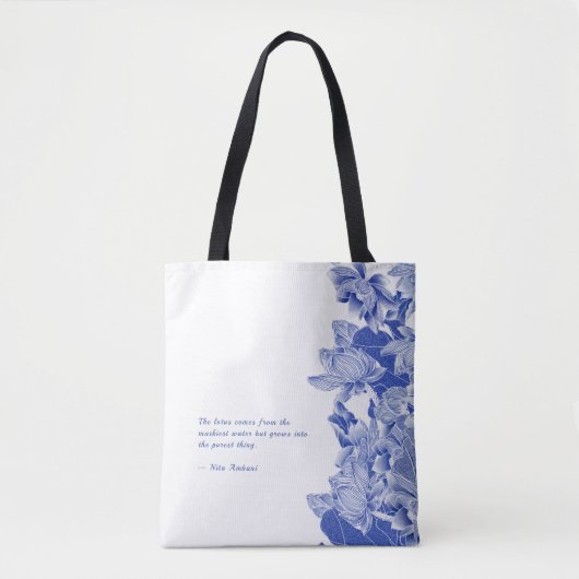 Moderne Retro Blue Lotus Mandala Zen Quote Tasche (Vorderseite)