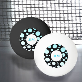Moderne Retro Blue Polka-Punkte auf Black Ping Pon Tischtennisball