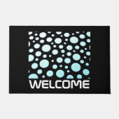 Moderne Retro Blue & White Ombre Polka Dots Black Fußmatte (Vorderseite)