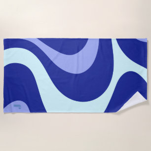Moderne Retro Blue White Wave Personalisiert Strandtuch