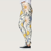 Moderne Retro-Blume in Blau und Weiß Leggings (Links)
