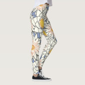 Moderne Retro-Blume in Blau und Weiß Leggings (Rechts)