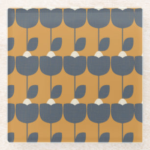 Moderne Retro-Blumen: Skandinavische Geometrie. Glasuntersetzer