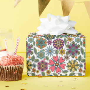 Moderne Retro-Blumen-Zeichnung Nahtloses Muster Ku Geschenkpapier
