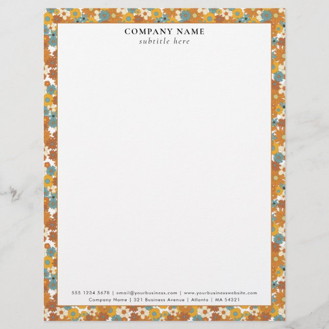 Moderne Retro-Blumenmuster Firmenname Details Briefbogen (Vorderseite)