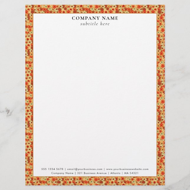 Moderne Retro-Blumenmuster Firmenname Details Briefbogen (Vorderseite)