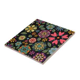Moderne Retro-Blumenzeichnung Nahtloses Muster Kun Fliese