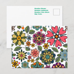 Moderne Retro-Blumenzeichnung Nahtloses Muster Kun Postkarte