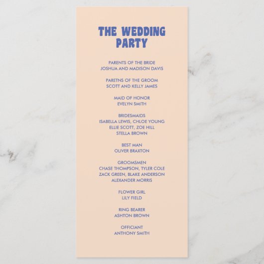 Moderne Retro & Bold Blue Beige Hochzeit Programm (Rückseite)