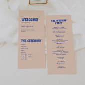 Moderne Retro & Bold Blue Beige Hochzeit Programm