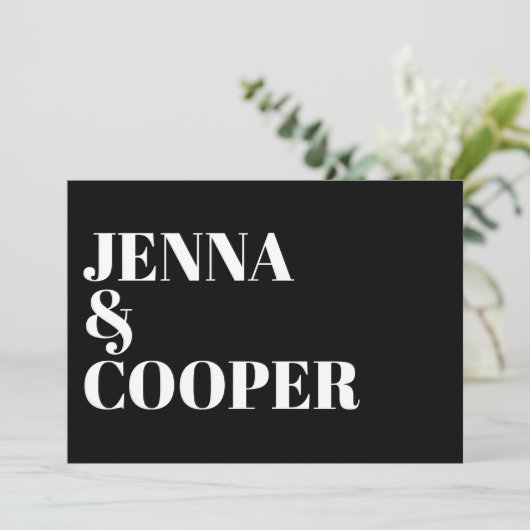Moderne Retro Bold Typografie Black & White Weddin Einladung (Stehend Vorderseite)