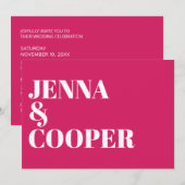 Moderne Retro Bold Typografie Magenta Wedding Einladung (Vorne/Hinten)