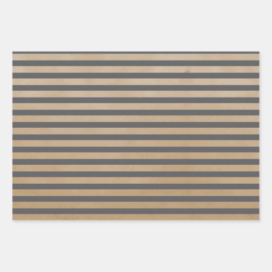 Moderne Retro Creme Black Gray Stripes Kraft Geschenkpapier Set (Vorderseite 2)