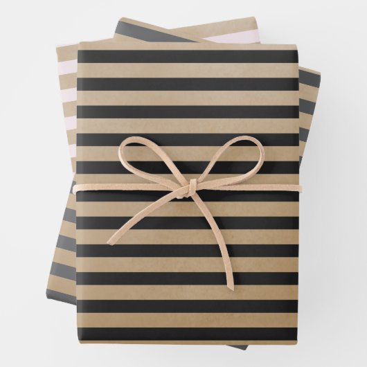Moderne Retro Creme Black Gray Stripes Kraft Geschenkpapier Set (Beispiel)