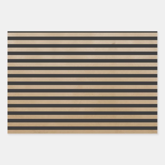 Moderne Retro Creme Black Gray Stripes Kraft Geschenkpapier Set (Vorderseite)