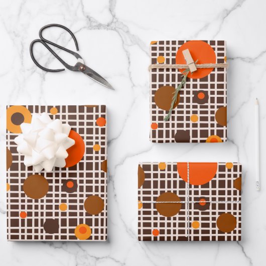 Moderne Retro Dots Muster braun orange Geschenkpapier Set (Vorderseite)