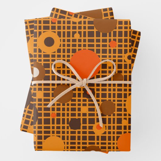 Moderne Retro Dots Muster braun orange Geschenkpapier Set (Beispiel)