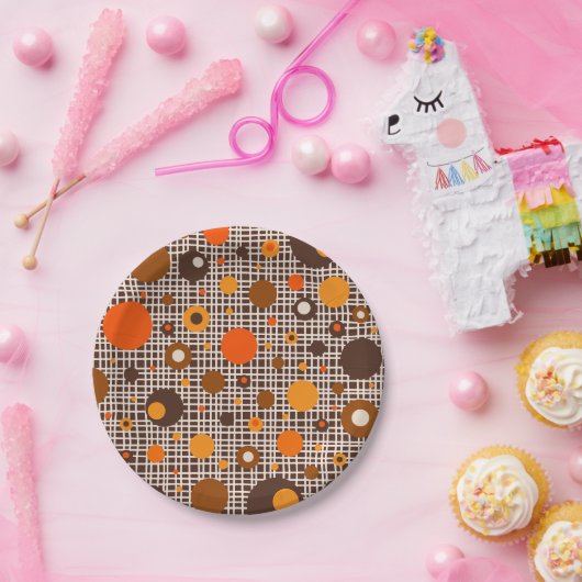 Moderne Retro Dots Muster braun orange Pappteller (Party)