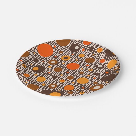 Moderne Retro Dots Muster braun orange Pappteller (Schrägansicht)
