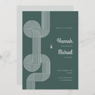 Moderne Retro Dunkelgrüne Linienhochzeit Save The Date