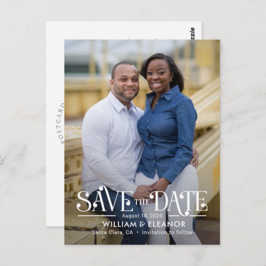 Moderne Retro-Editierbare Save the Date-Postkarte Postkarte (Vorne/Hinten)