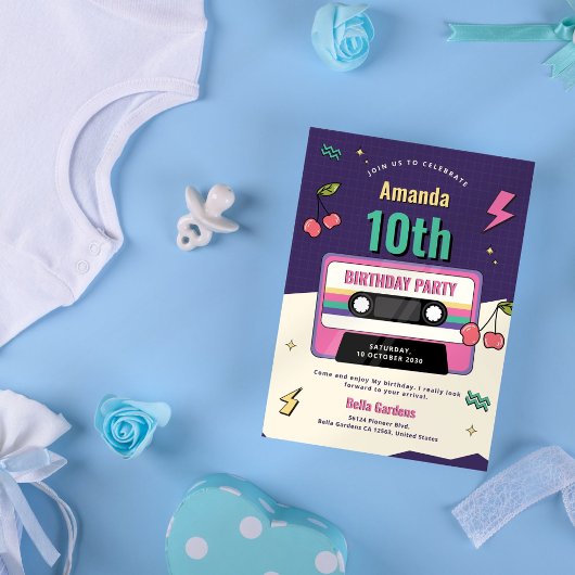 Moderne Retro-Einladung zum 10. Geburtstag Einladung