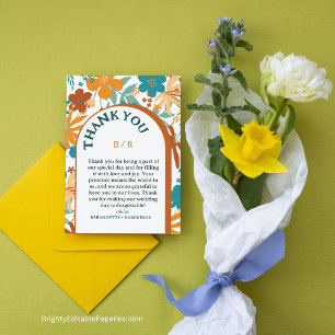 Moderne Retro Elegante Bright Bold Floral Wedding Dankeskarte