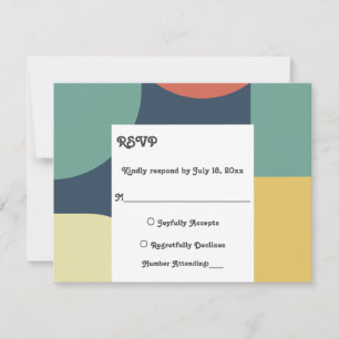 Moderne Retro-farbenfrohe Abstrakte Kunsthochzeit RSVP Karte