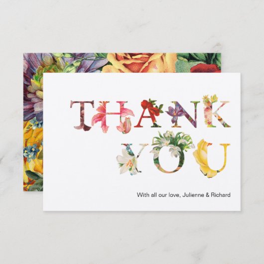 Moderne Retro-farbenfrohe Blumenhochzeit Vielen Da Dankeskarte (Vorne/Hinten)