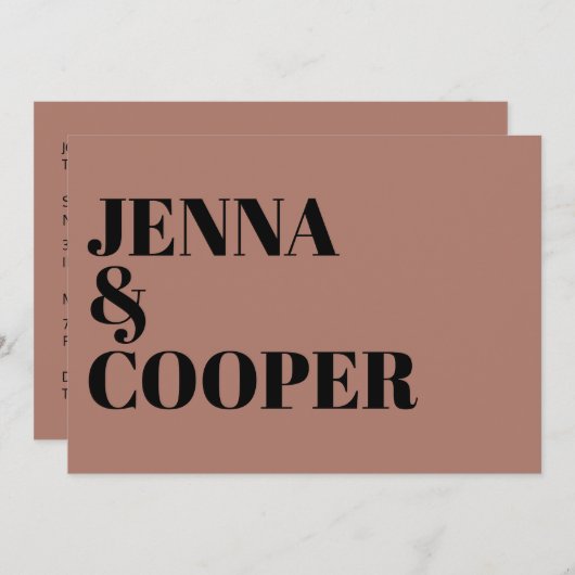 Moderne Retro Fett Typ Black & Wüste Rose Hochzeit Einladung (Vorne/Hinten)