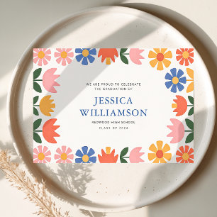 Moderne Retro-Floral-Abschlussfeier-Einladung Postkarte