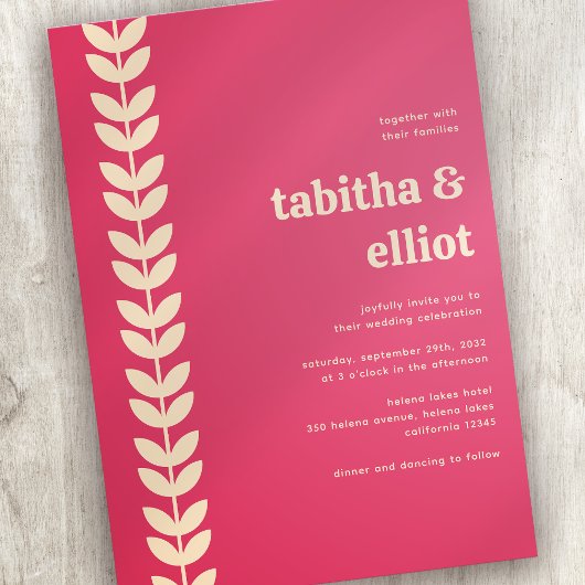 Moderne Retro Floral Pink Creme Hochzeit Einladung