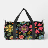 Moderne Retro-Floral Zeichnend Nahtloses Muster Ku Duffle Bag (Vorderseite)