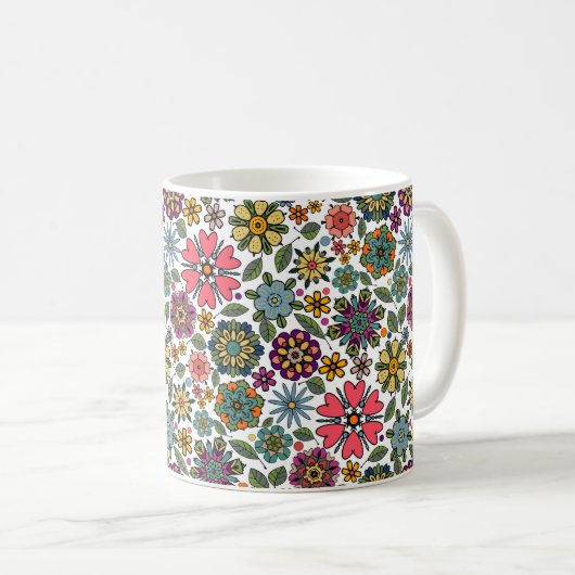 Moderne Retro-Floral Zeichnend Nahtloses Muster Ku Kaffeetasse (VorderseiteRechts)