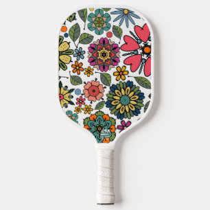 Moderne Retro-Floral Zeichnend Nahtloses Muster Ku Pickleball Schläger