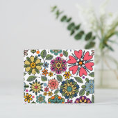 Moderne Retro-Floral Zeichnend Nahtloses Muster Ku Postkarte (Stehend Vorderseite)