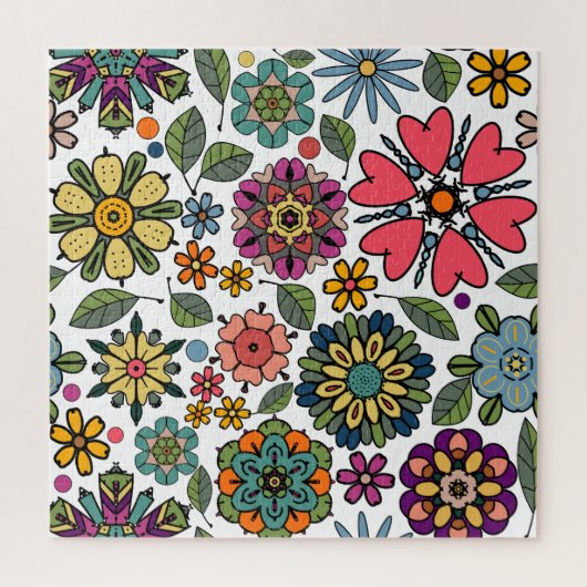 Moderne Retro-Floral Zeichnend Nahtloses Muster Ku Puzzle (Vertikal)