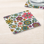 Moderne Retro-Floral Zeichnend Nahtloses Muster Ku Rechteckiger Pappuntersetzer (angewinkelt)