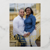 Moderne Retro-FOIL-Hochzeit speichert die Datumska Folieneinladung (Vorderseite)