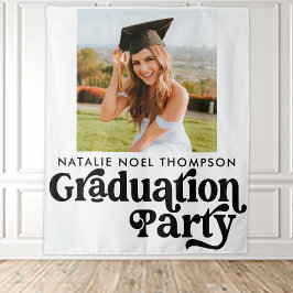 Moderne Retro-Foto Moderne Groovy Graduation Party Wandteppich