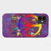 Moderne Retro Friedenszeichen-Text-Vögel u. Blumen Case-Mate iPhone Hülle (Rückseite (Horizontal))