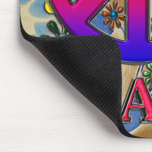 Moderne Retro Friedenszeichen-Text-Vögel u. Blumen Mousepad (Ecke)