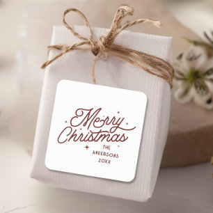 Moderne Retro Frohe Weihnachten Schrift Kirschro Quadratischer Aufkleber