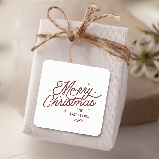Moderne Retro Frohe Weihnachtsschrift | Cherry Red Quadratischer Aufkleber